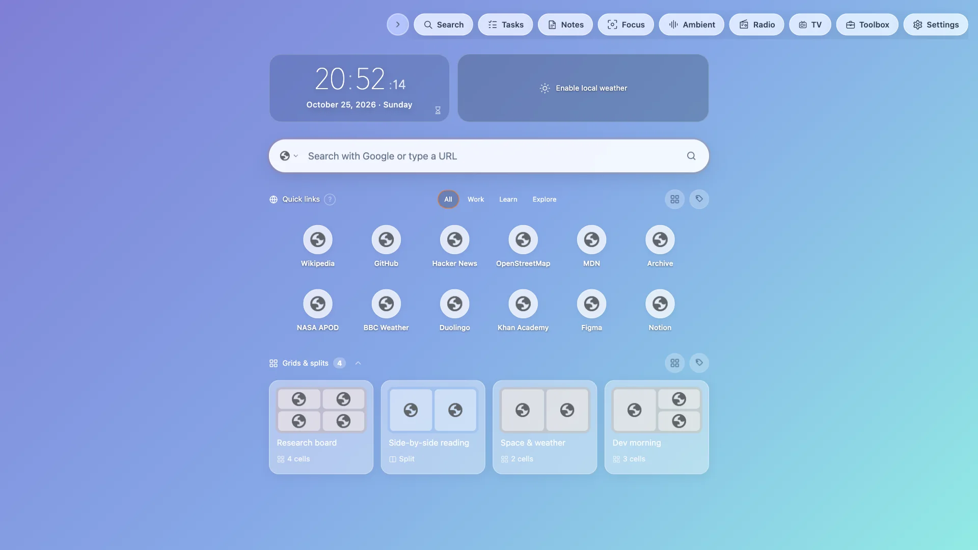 TabTerrace dashboard with a Gradient background