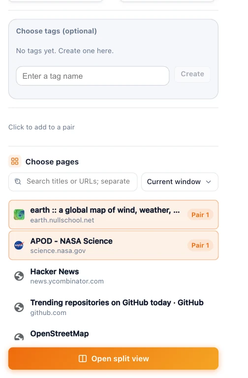 Pairing two pages in TabTerrace split mode