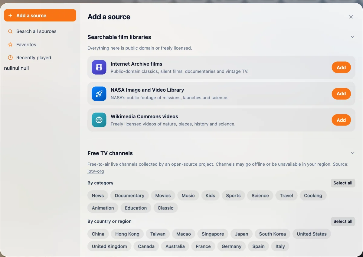 Adding video sources to TabTerrace TV